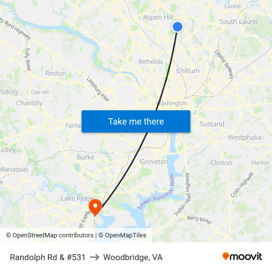 Randolph Rd & #531 to Woodbridge, VA map