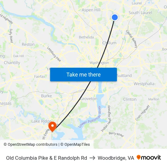 Old Columbia Pike & E Randolph Rd to Woodbridge, VA map