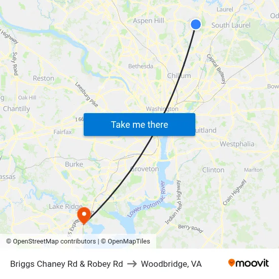 Briggs Chaney Rd & Robey Rd to Woodbridge, VA map