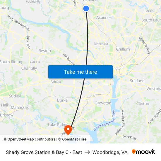 Shady Grove Station & Bay C - East to Woodbridge, VA map