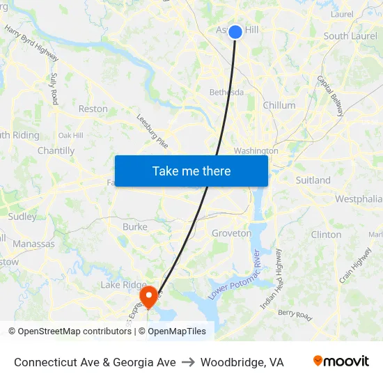 Connecticut Ave & Georgia Ave to Woodbridge, VA map