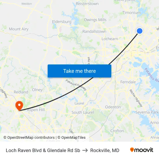 Loch Raven Blvd & Glendale Rd Sb to Rockville, MD map