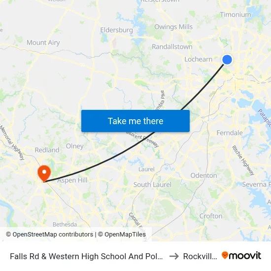 Falls Rd & Western High School And Polytechnic Institute Sb to Rockville, MD map