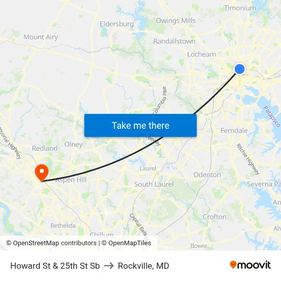 Howard St & 25th St Sb to Rockville, MD map