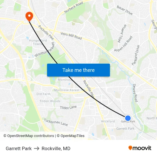 Garrett Park to Rockville, MD map