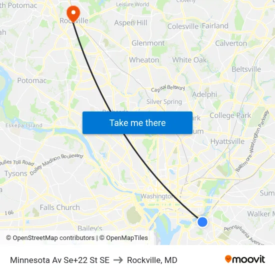 Minnesota Av Se+22 St SE to Rockville, MD map