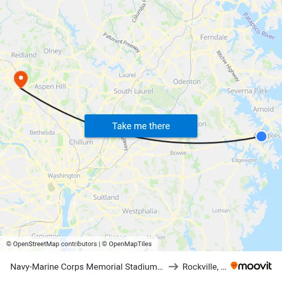 Navy-Marine Corps Memorial Stadium (Stop 1) to Rockville, MD map