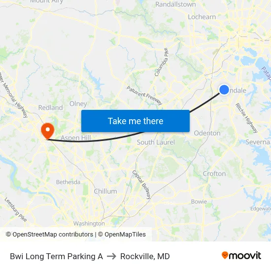 Bwi Long Term Parking A to Rockville, MD map