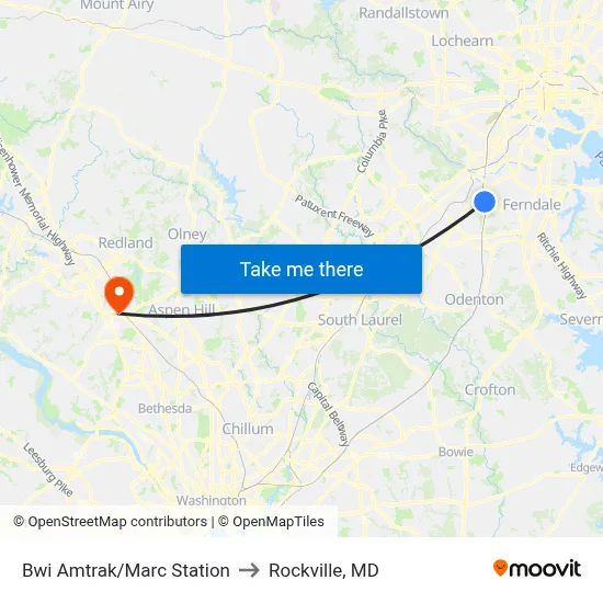 Bwi Amtrak/Marc Station to Rockville, MD map