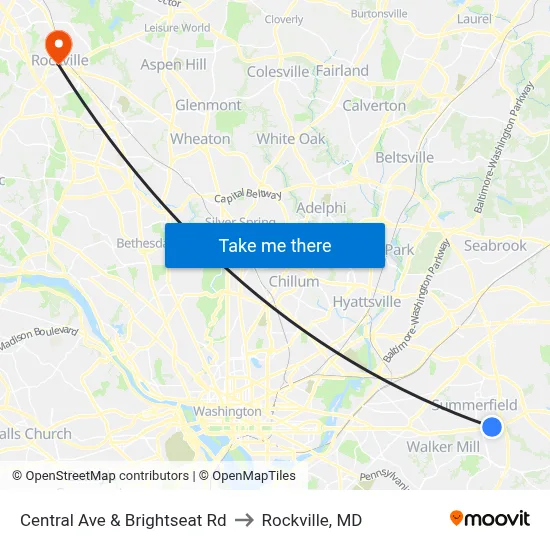 Central Ave & Brightseat Rd to Rockville, MD map