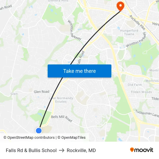 Falls Rd & Bullis School to Rockville, MD map
