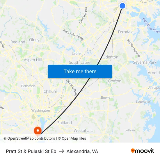 Pratt St & Pulaski St Eb to Alexandria, VA map