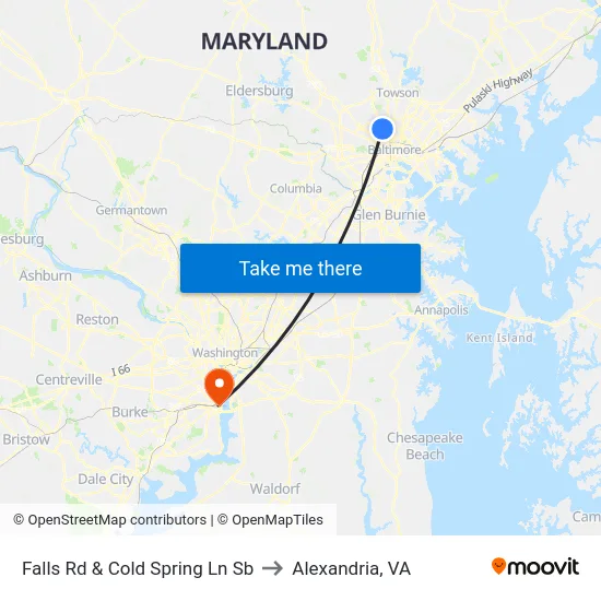 Falls Rd & Cold Spring Ln Sb to Alexandria, VA map