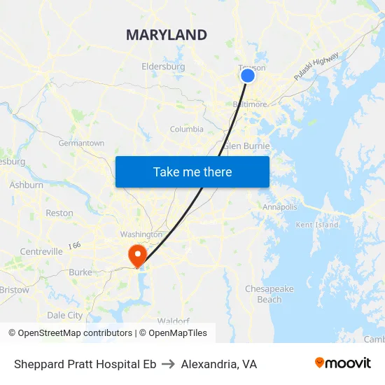 Sheppard Pratt Hospital Eb to Alexandria, VA map