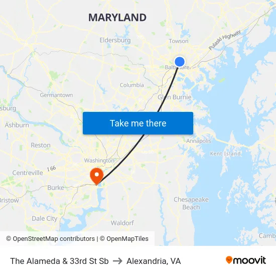 The Alameda & 33rd St Sb to Alexandria, VA map