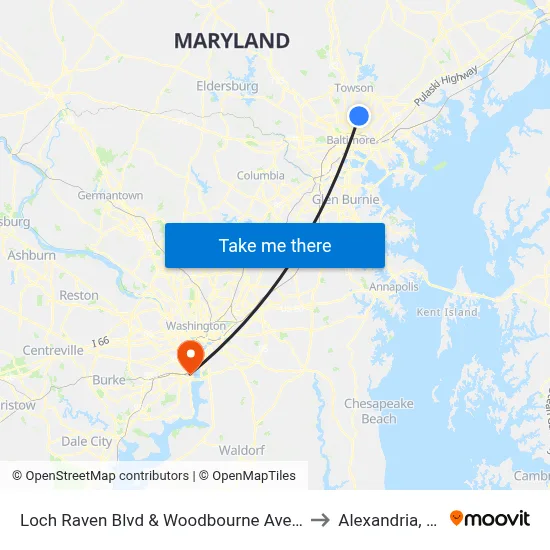 Loch Raven Blvd & Woodbourne Ave Nb to Alexandria, VA map