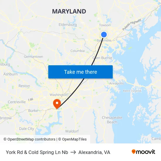 York Rd & Cold Spring Ln Nb to Alexandria, VA map