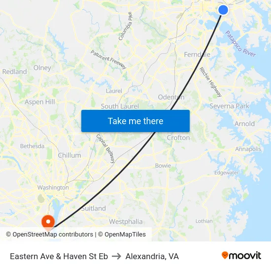 Eastern Ave & Haven St Eb to Alexandria, VA map