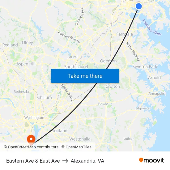 Eastern Ave & East Ave to Alexandria, VA map