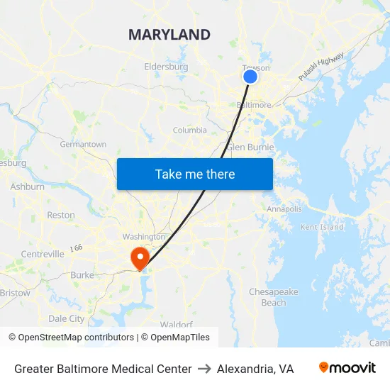 Greater Baltimore Medical Center to Alexandria, VA map