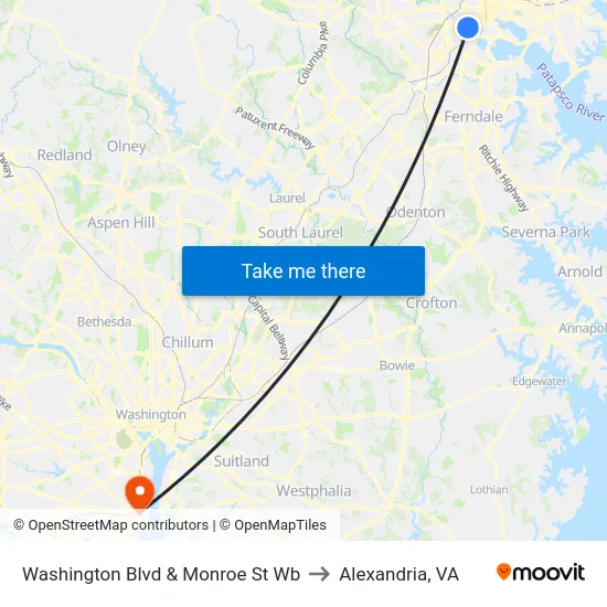 Washington Blvd & Monroe St Wb to Alexandria, VA map