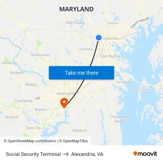 Social Security Terminial to Alexandria, VA map