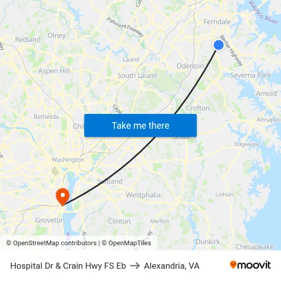 Hospital Dr & Crain Hwy FS Eb to Alexandria, VA map