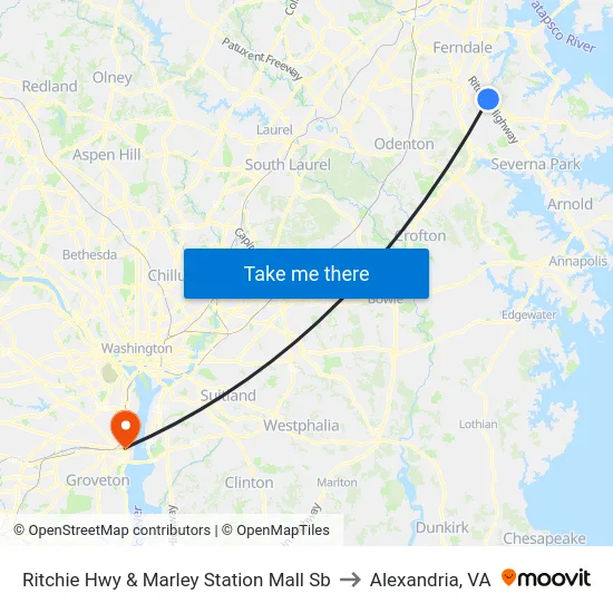 Ritchie Hwy & Marley Station Mall Sb to Alexandria, VA map