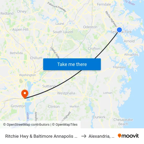 Ritchie Hwy & Baltimore Annapolis Blvd to Alexandria, VA map