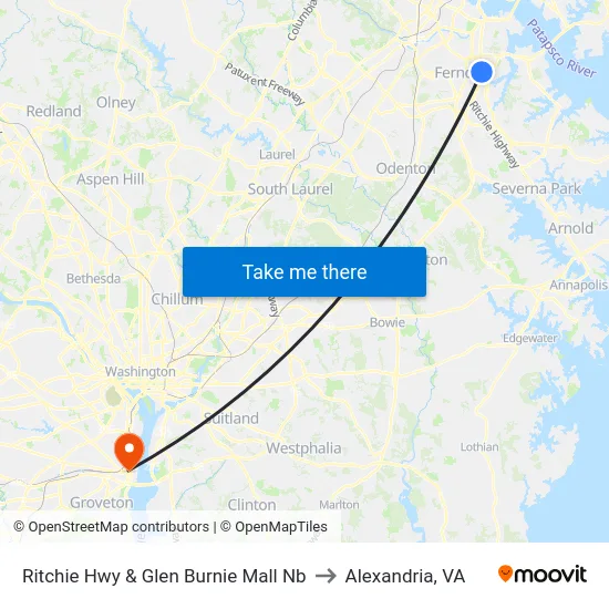 Ritchie Hwy & Glen Burnie Mall Nb to Alexandria, VA map