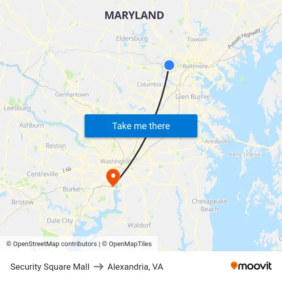 Security Square Mall to Alexandria, VA map