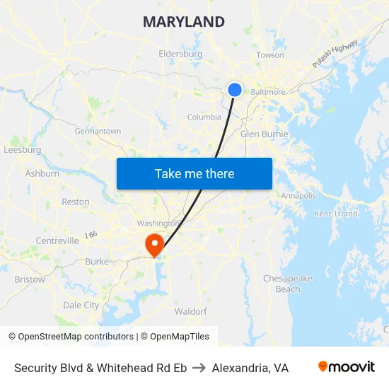Security Blvd & Whitehead Rd Eb to Alexandria, VA map