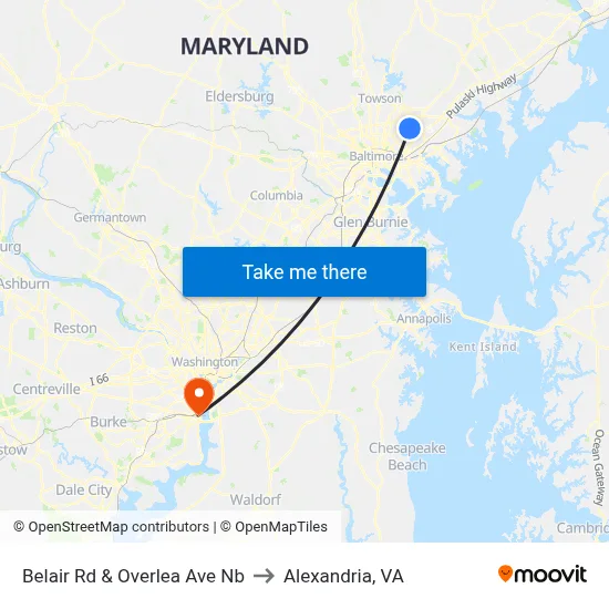 Belair Rd & Overlea Ave Nb to Alexandria, VA map