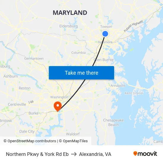 Northern Pkwy & York Rd Eb to Alexandria, VA map