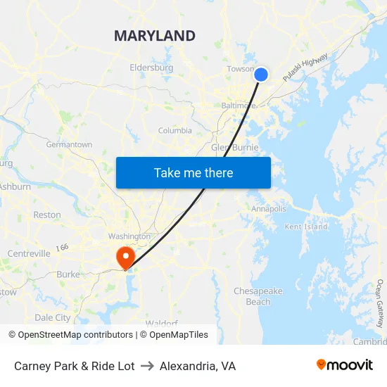 Carney Park & Ride Lot to Alexandria, VA map