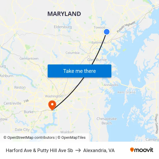 Harford Ave & Putty Hill Ave Sb to Alexandria, VA map