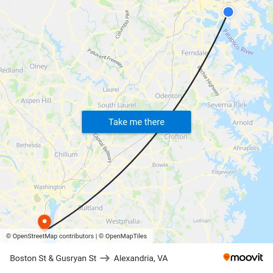 Boston St & Gusryan St to Alexandria, VA map