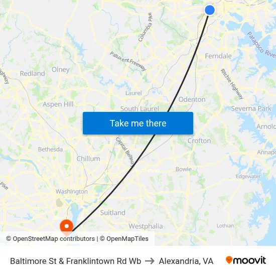 Baltimore St & Franklintown Rd Wb to Alexandria, VA map