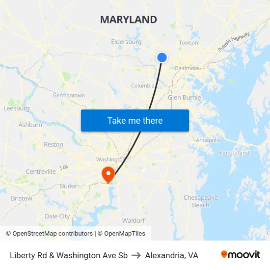 Liberty Rd & Washington Ave Sb to Alexandria, VA map