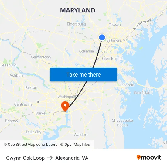 Gwynn Oak Loop to Alexandria, VA map