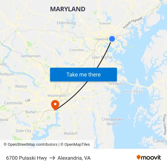 6700 Pulaski Hwy to Alexandria, VA map