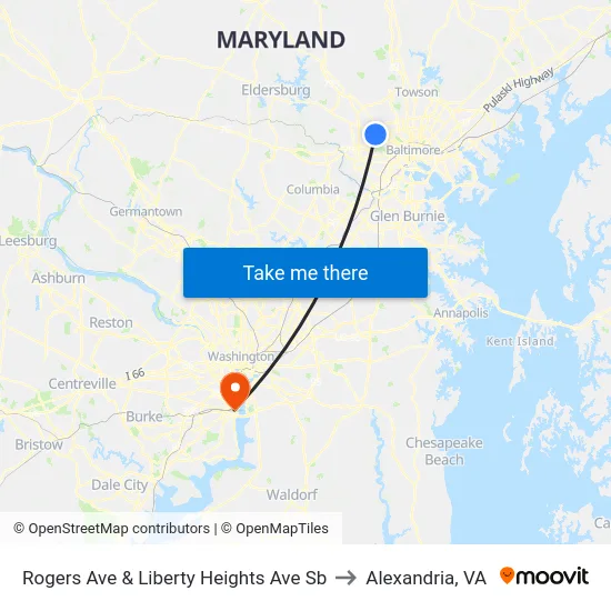 Rogers Ave & Liberty Heights Ave Sb to Alexandria, VA map