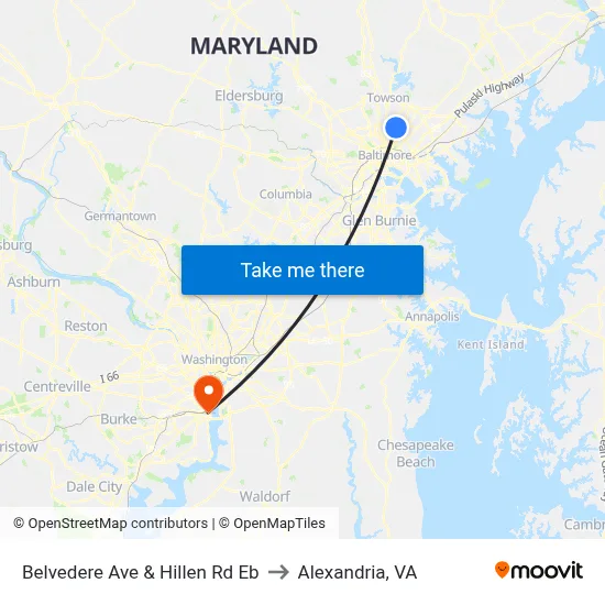 Belvedere Ave & Hillen Rd Eb to Alexandria, VA map