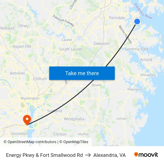Energy Pkwy & Fort Smallwood Rd to Alexandria, VA map