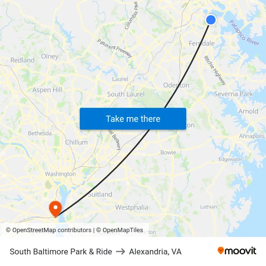 South Baltimore Park & Ride to Alexandria, VA map