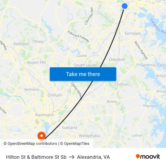 Hilton St & Baltimore St Sb to Alexandria, VA map