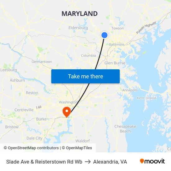 Slade Ave & Reisterstown Rd Wb to Alexandria, VA map
