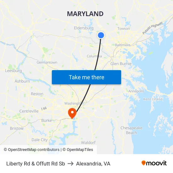 Liberty Rd & Offutt Rd Sb to Alexandria, VA map