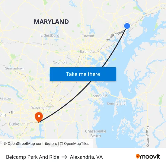 Belcamp Park And Ride to Alexandria, VA map