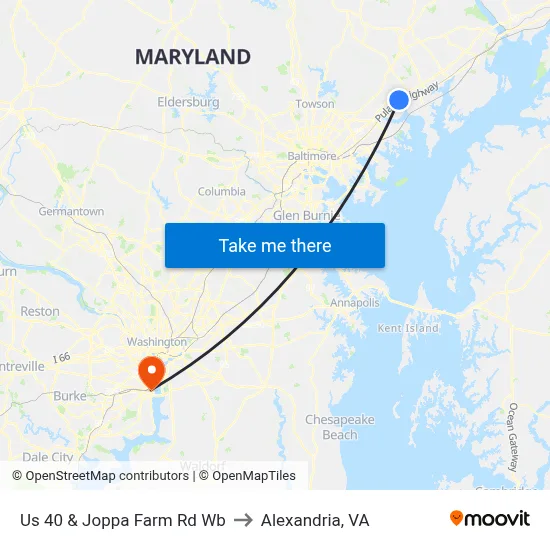 Us 40 & Joppa Farm Rd Wb to Alexandria, VA map